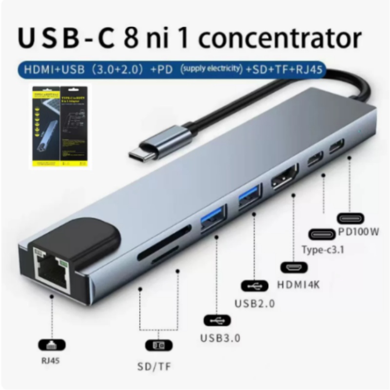 Usb C Hub Sd Card Reader 4K Hdmi - 네트워크 포트가 있는 8-in-1 Type-C 확장
