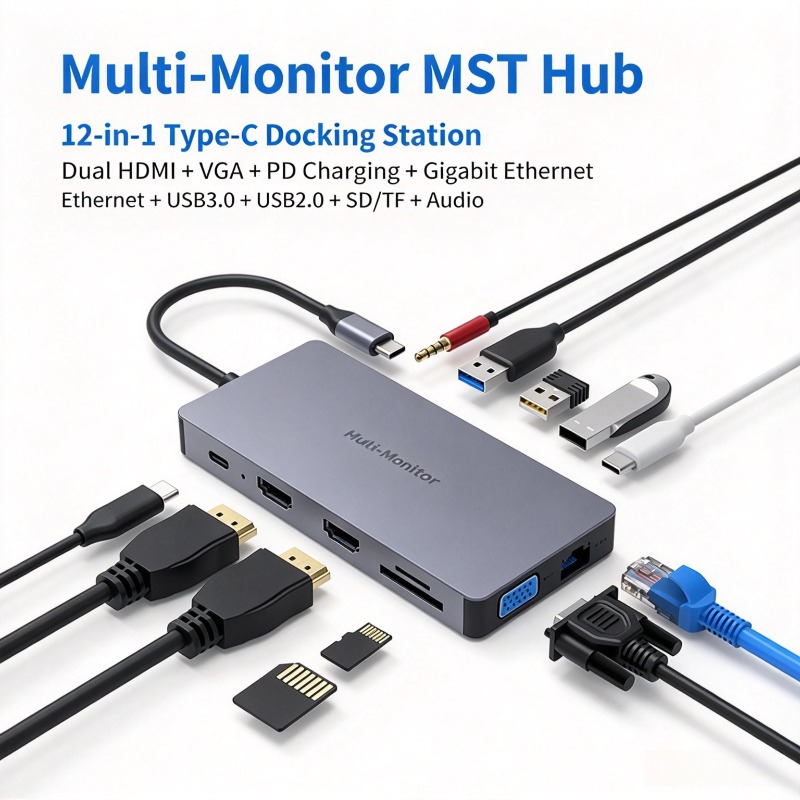 Usb C Hub 12 In 1 Triple Display - Type-C 도킹 스테이션, 12-in-1 USB-C 변환