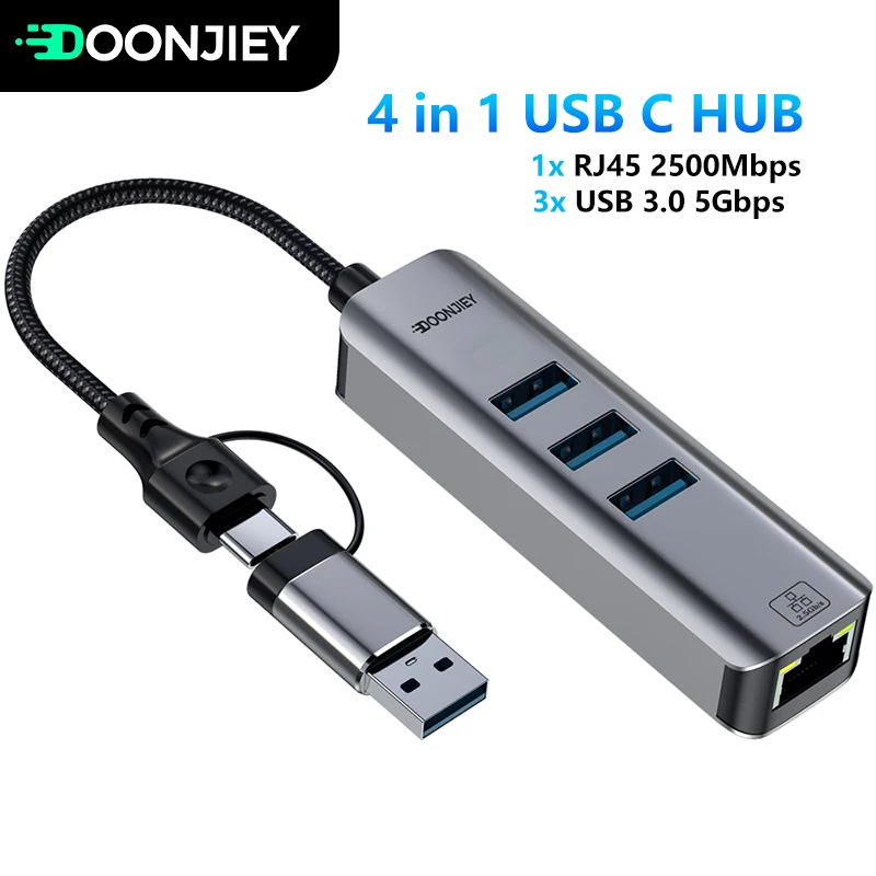 Usb C Hub Ethernet 2.5G - 4-in-1, 2500Mbps USB 3.0 Type-C to