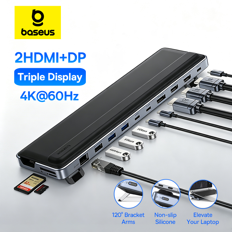 Usb C Hub 12 In 1 Triple Display - 베이스어스 EH3 12-in-1 USB C 허브