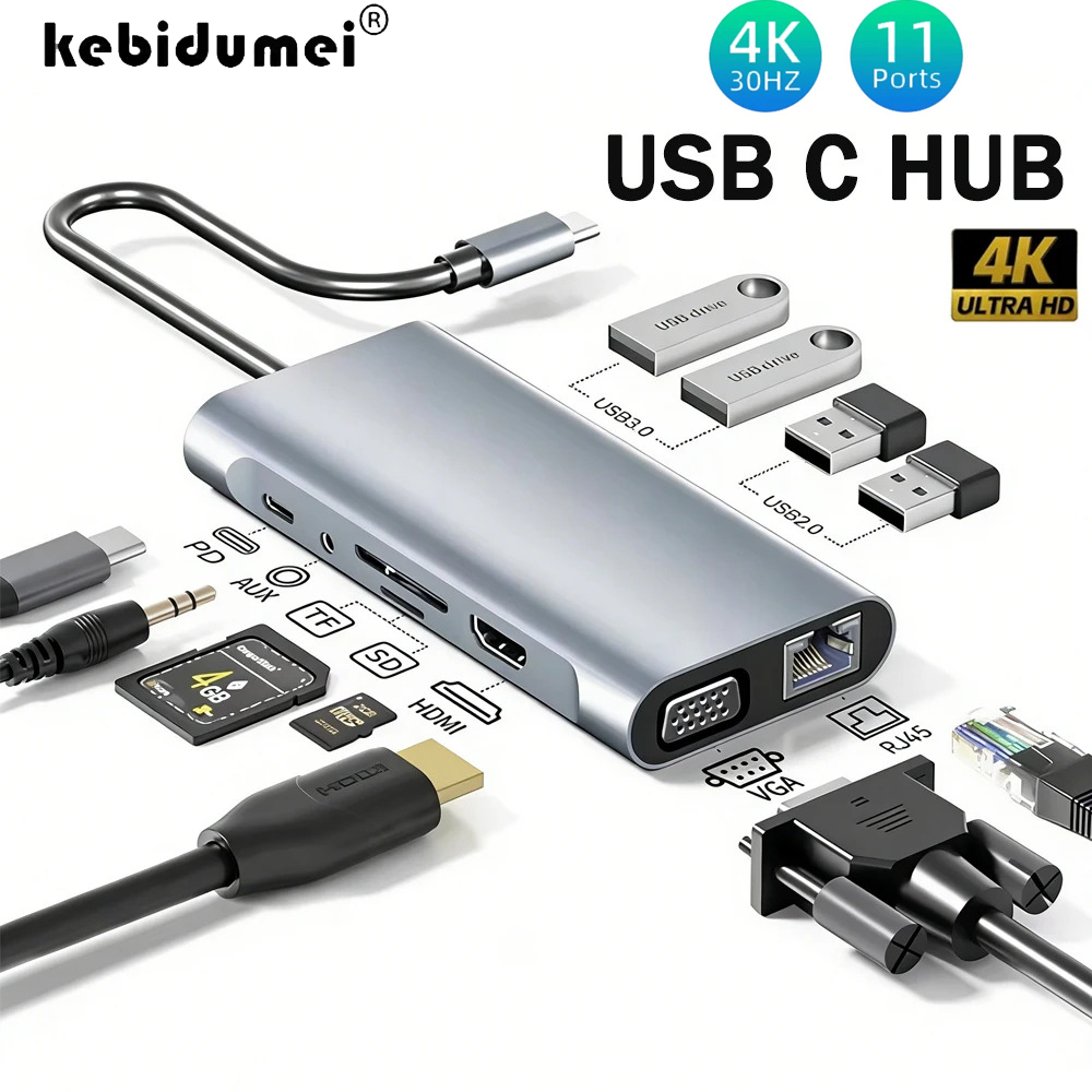Usb C Hub Sd Card Reader 4K Hdmi - KEBIDUMEI 11 포트 USB C 허브