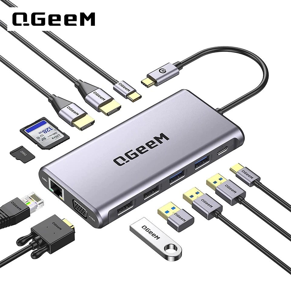 Usb C Hub 12 In 1 Triple Display - QGeeM USB C 허브 for Macbook