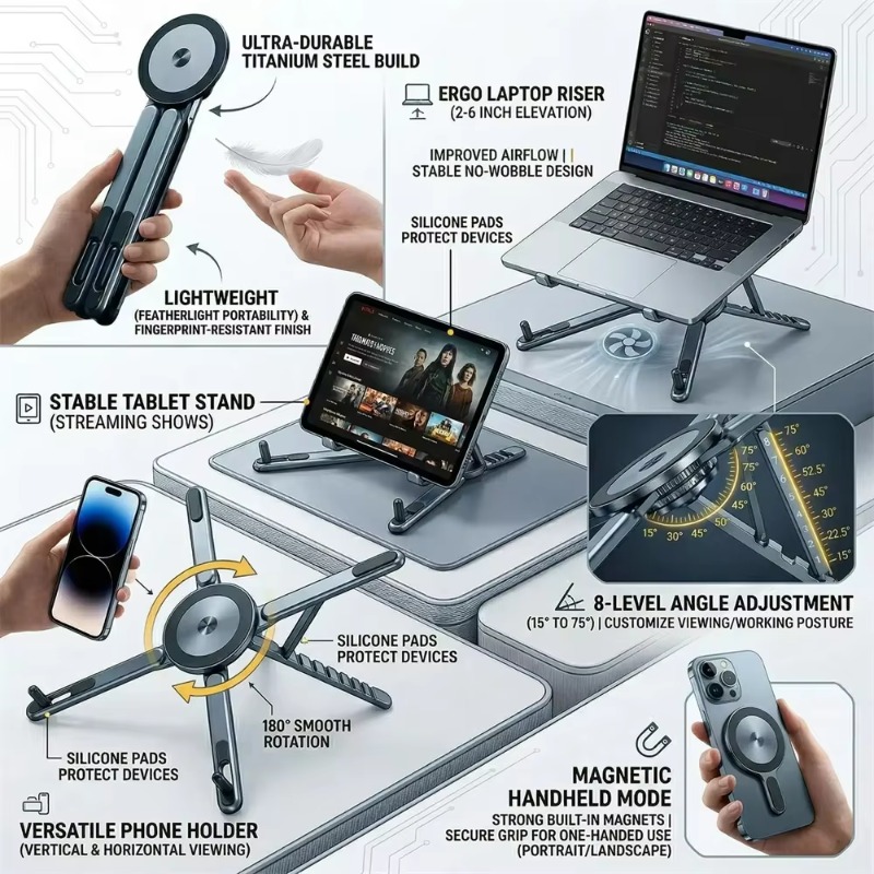 휴대용 자석 스마트폰 거치대 겸 셀카봉, 3-in-1  - Laptop Stand Dock Aluminum 리뷰 및 가격