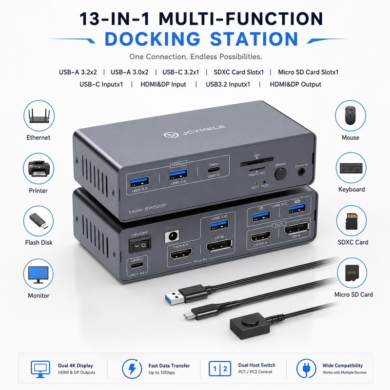 JCYMELE 듀얼 모니터 USB-C KVM 스위치 도 - Docking Station Dual Monitor Dp Hdmi 리뷰 및 가격