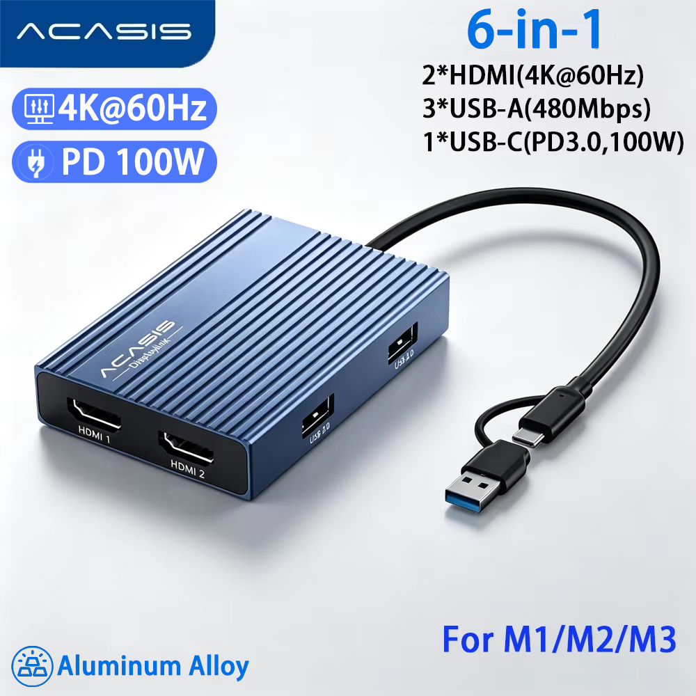 Acasis 6-in-1 USB-C 도킹 스테이션 디스 - Docking Station Displaylink Dual 4K 리뷰 및 가격