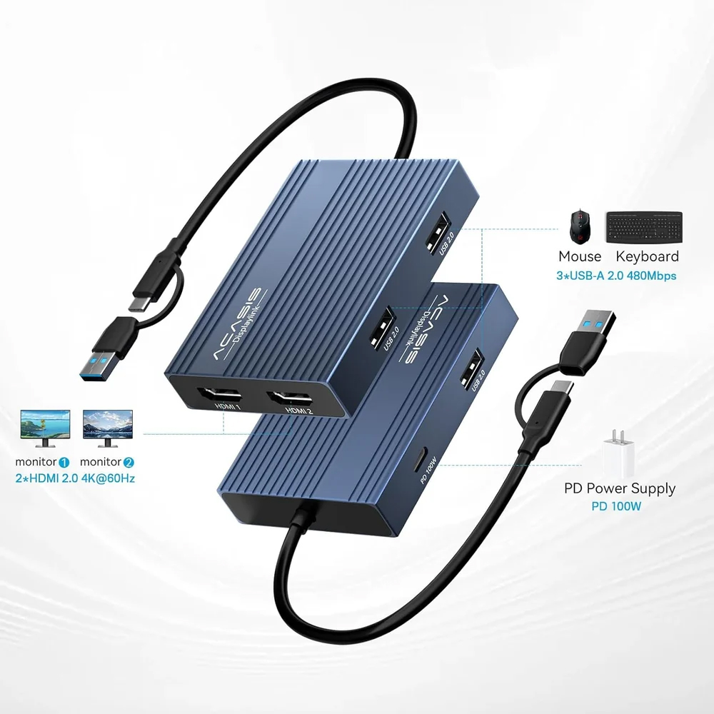 Acasis 6-in-1 USB-C 도킹 스테이션 디스 - Docking Station Displaylink Dual 4K 리뷰 및 가격