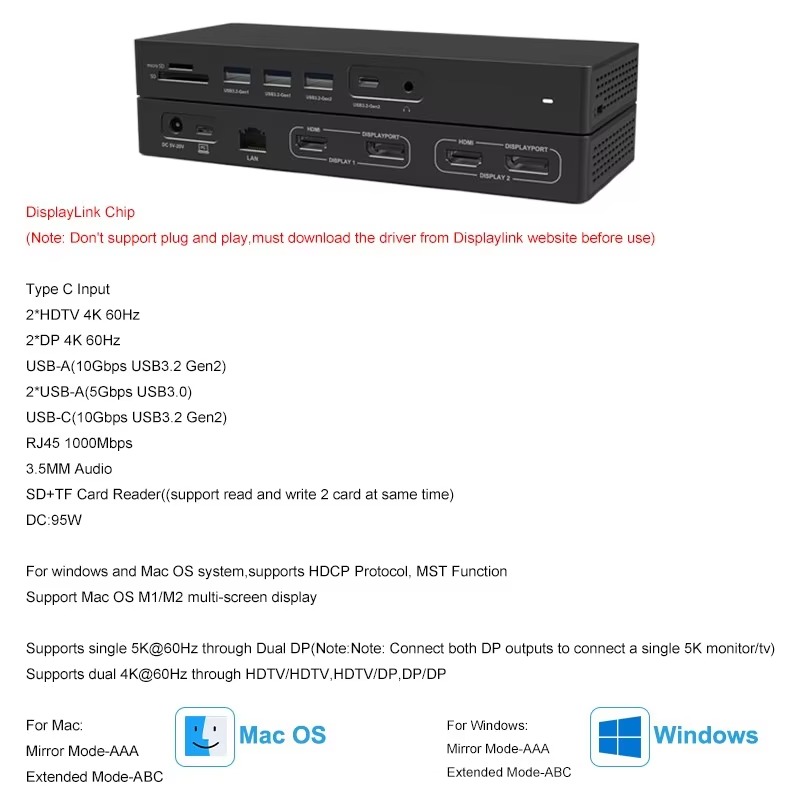 14-in-1 디스플레이링크 MST 멀티스크린 확장 도 - Docking Station Displaylink Dual 4K 리뷰 및 가격