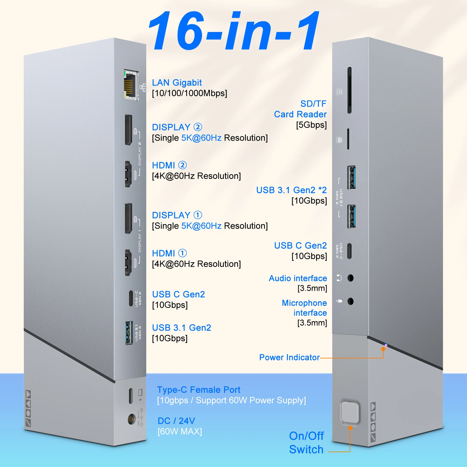 10Gbps 디스플레이포트 5K 60HZ 타입 C 허브 - Docking Station Displaylink Dual 4K 리뷰 및 가격